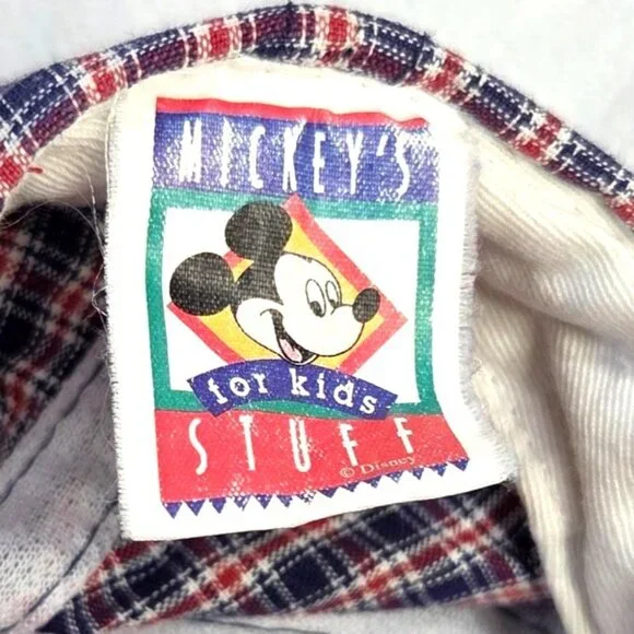 Vintage Disney Mickey Mouse Red Blue Plaid Embroidered Cap Hat Kid's Adjustable - Picture 9 of 10
